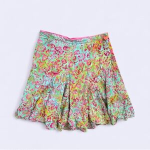 Y2K Art To Wear Bali Low Rise Flare Skirt Rayon Floral Heart Button S